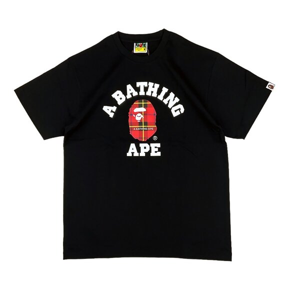 BAPE Logo Check College T-shirt Black RedA Bathing Ape